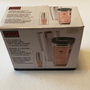 2 PC Glass & Stainless Cocktail Shaker NIB